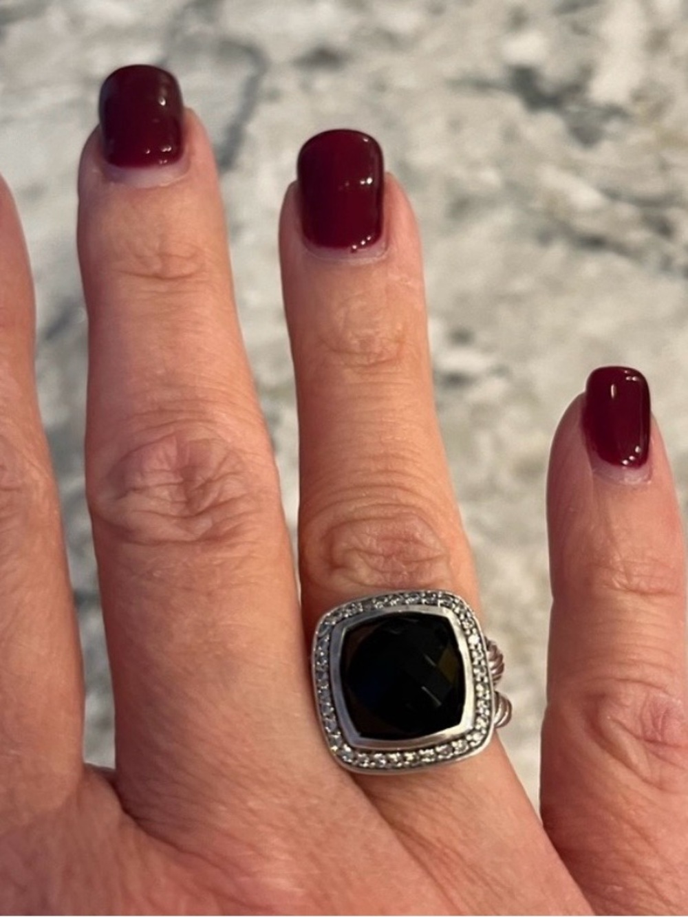 David Yurman Albion Silver Black Onyx Ring with Diamonds 6